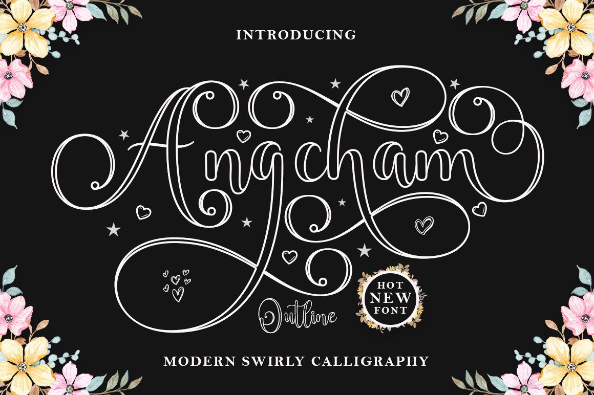 Angcham Outline font preview image #1